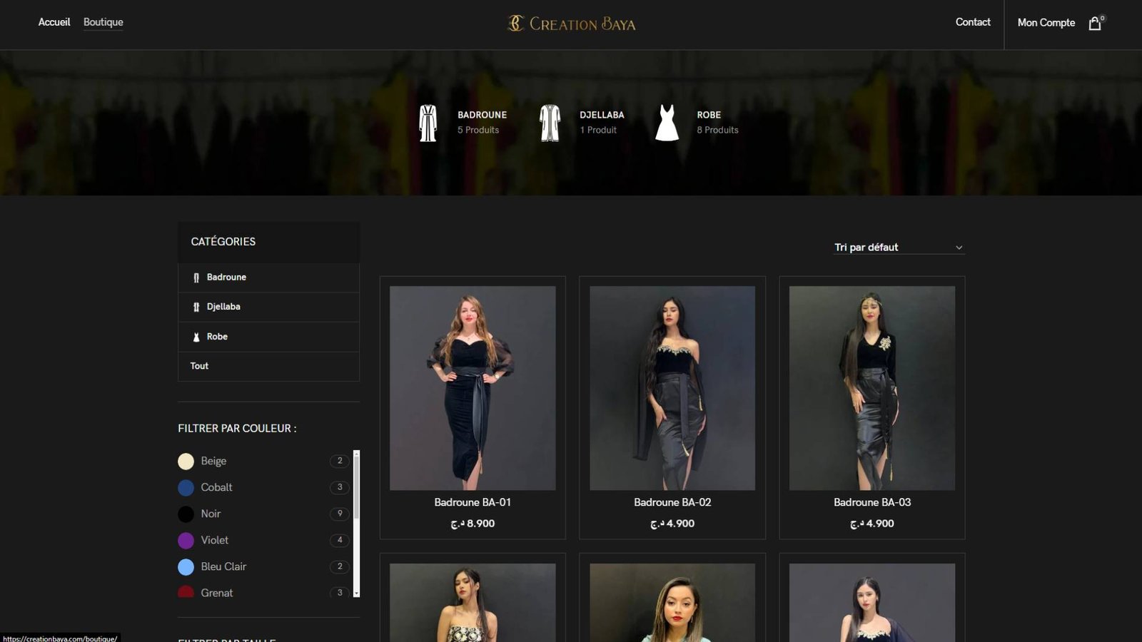 projet Site ecommerce creation baya